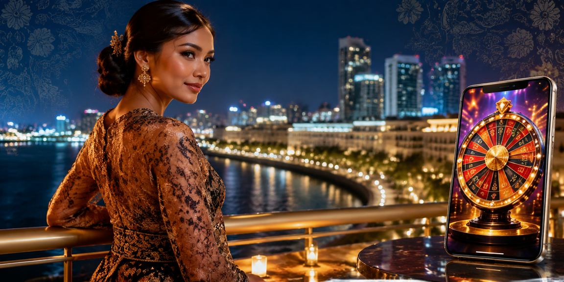 Model bermain roulette di casino dengan suasana malam yang elegan