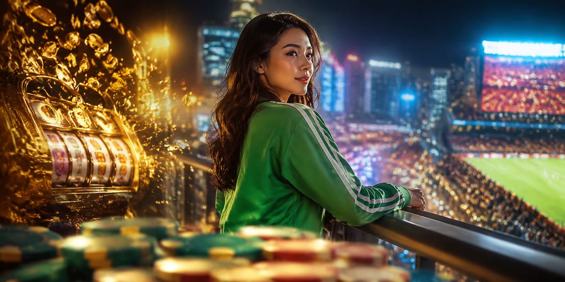 Lampu neon dan suasana slot game yang hidup di kasino digital